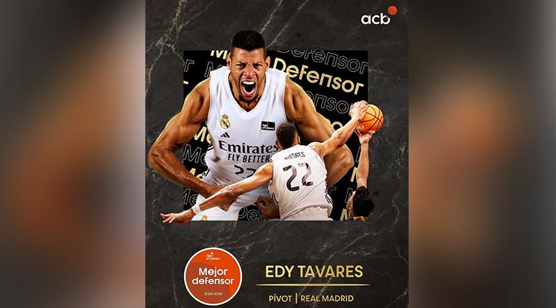 Basquetebol: Edy Tavares recebe sexto prémio consecutivo de Melhor Defensor da Endesa League 2025-26